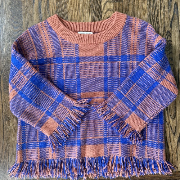Anthropologie Moon River Fringed Plaid Pullover Sweater Size Small - Picture 5 of 7